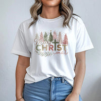 Christian Cross Christmas Tree Graphic Tee, Merry Christ-Mas T-Shirt, Religious Holiday Faith Shirt, Jesus Is the Reason Christmas T-Shirt