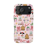 Kawaii Gingerbread Penguin Phone Case, Pink Christmas iPhone Case, Candy Cane iPhone Tough Case, Adorable Pastel Holiday Present Cover