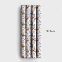 Baby Deer Christmas Gift Wrap, Watercolor Fawn Wrapping Paper, Pastel Baubles Holiday Present Paper, Whimsical Winter Wrap Roll