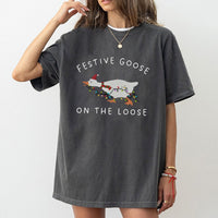 Humorous Holiday Animal Graphic Tee, Festive Silly Goose Christmas T-Shirt, Retro Xmas Duck Shirt, Adorable Winter Humor Present for Women