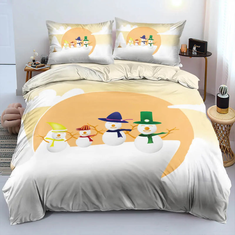 Winter Snowman Bedding Set, Christmas Snowman Duvet Cover Set, Festive Snowman Duvet Cover, Adorable Holiday Quilt Cover, Christmas Present Bed Set