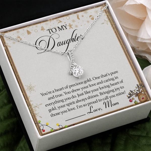 14k White Gold CZ Ribbon Pendant Necklace, To My Daughter Ribbon Necklace, Mom to Daughter Necklace, Christmas Birthday Jewel