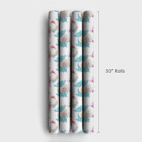 Pink and Teal Christmas Wrapping Paper, Watercolor Santa Wrapping Paper, Modern Santa Holiday Wrapping Paper Roll, Festive Present Gift Wrap