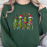 Holiday Pickle Jar Fairy Lights Sweater, Christmas Pickle Sweatshirt, Humorous Pickle Christmas Crewneck, Festive Food Lover Sweatshirt Present