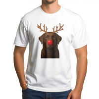 Reindeer Antlers Lab Dog Graphic Tee, Chocolate Labrador Christmas T-Shirt, Humorous Dog Lover Holiday Shirt, Festive Xmas Puppy Graphic Tee