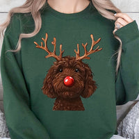Humorous Christmas Dog Crewneck, Chocolate Doodle Reindeer Sweatshirt, Goldendoodle Holiday Pullover, Pet Lover Xmas Sweater, Dog Mom Present