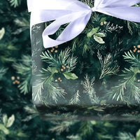Botanical Berry Christmas Gift Wrap, Moody Pine Wrapping Paper, Dark Green Winter Holiday Wrapping Paper, Forest Gift Wrap Roll