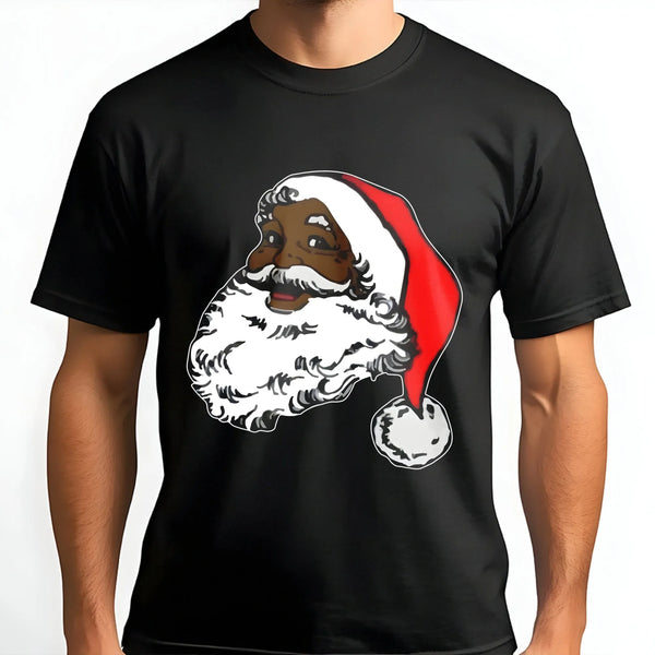 African American Christmas Graphic Tee, Black Santa Claus T-Shirt, Melanin Santa Shirt, Black Santa Holiday Graphic T-Shirt, 