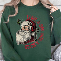 Retro Santa Graphic Crewneck, I Love A Man with A Beard Sweatshirt, Humorous Xmas Pullover, Holiday Humor Jumper, Christmas Present for Her