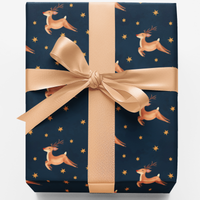 Celestial Christmas Gift Wrap, Starlit Reindeer Wrapping Paper, Navy Blue Holiday Gift Wrapping Paper, Winter Reindeer Flying Wrapping Paper