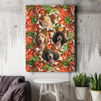 Humorous Cat and Poodles Canvas Print, Christmas Pet Canvas Wall Art, Holiday Dog Wall Art, Reindeer Antler Pet Canvas, Pet Lover Xmas Present