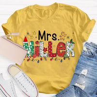 Custom Name Holiday Tee, Personalized Christmas Teacher T-Shirt, Adorable Merry Educator Shirt, Christmas Teacher Present