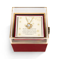 Gold Finish Knot Pendant, Sparkling CZ Love Knot Necklace, Elegant Love Knot Necklace, Christmas Jewelry Present for Her with Rotating Rose Box