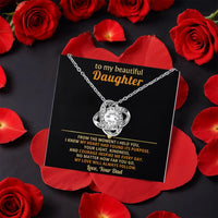 CZ Crystal Love Knot Pendant, Daughter Love Knot Necklace, Gold Finish Love Knot Necklace, Daughter Christmas Present, Rose Box Keepsake Present