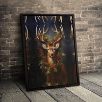 Rustic Deer Wreath Poster, Christmas Deer Canvas Wall Art, Holiday Stag Deer Print, Farmhouse Winter Wall Decor, Digital Download Printable