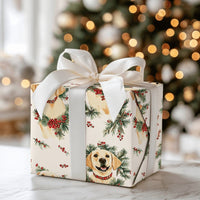 Christmas Dog Wreath Gift Wrap, Yellow Labrador Wrapping Paper, Adorable Yellow Lab Holiday Wrapping Paper, Dog Lover Christmas Wrapping Paper
