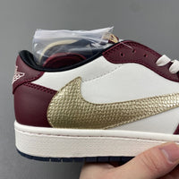 Low Top Sneakers, Burgundy White Gold Colorway, Reverse Hook Design, Lace Up Design, Casual Gift for Sneaker Fans