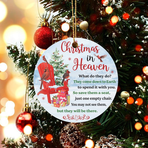 Red Cardinal Bird Memorial Ornament, Christmas in Heaven Ornament, Sympathy Keepsake Ornament, Ceramic Christmas Tree Decor, 