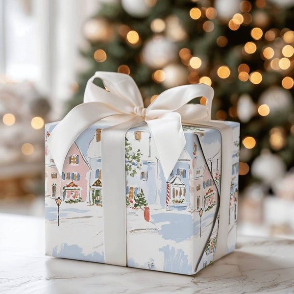 Watercolor Christmas Town Gift Wrap, Snowy Village Wrapping Paper, Winter Scene Wrapping Paper, Comfy Holiday Present Paper W