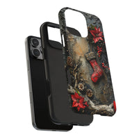 Poinsettia and Pine Cone iPhone Cover, Rustic Christmas Phone Case, Dual Layer Tough Holiday Phone Case, Botanical Xmas Present for Her