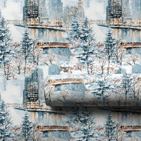 Snowy Skyline Christmas Gift Wrap, Winter Cityscape Wrapping Paper, Watercolor Waterfront City Wrapping Paper, Holiday Gift Wrap Roll