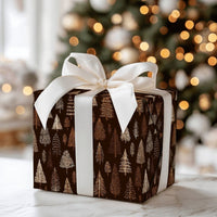 Hand-Drawn Winter Gift Wrap, Rustic Pine Tree Forest Wrapping Paper, Evergreen Tree Wrapping Paper Roll, Comfy Woodland Christmas Wrap