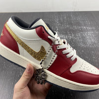 Low Top Sneakers, White Red Gold Colorway, Lace Up Design, Casual Gift for Sneaker Fans