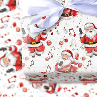 Musical Note Gift Wrap, Singing Santa Wrapping Paper, Watercolor Santa Claus Wrapping Paper, Music Lover Christmas Present Wrap Roll