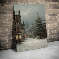Vintage Winter Townscape Wall Art, Snowy Christmas Village Canvas, Festive Holiday Christmas Canvas Print, Comfy Seasonal Living Room Decor