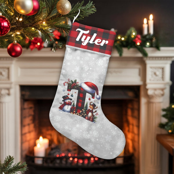 Buffalo Plaid Monogram Stocking, Letter T Christmas Stocking, Personalized Christmas Stocking, Custom Name Stocking, Family X
