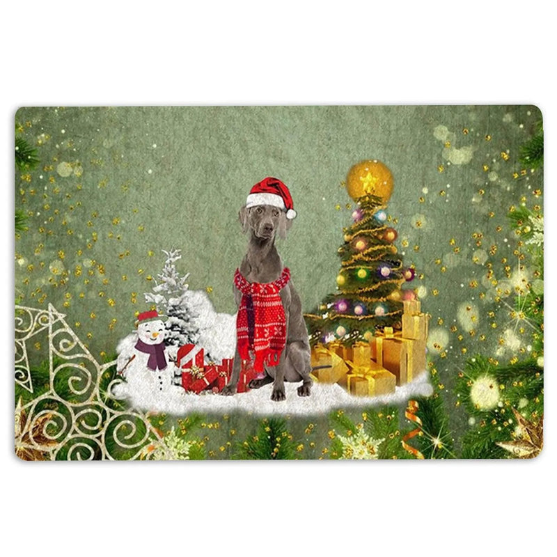 Merry Christmas Dog Doormat, Weimaraner Christmas Doormat, Snow Tree Entryway Doormat, Dog Lover Welcome Mat, Holiday Home Decor Present