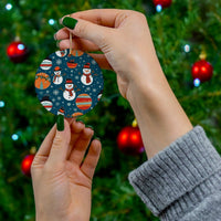 Festive Holiday Ornament, Snowman Christmas Ceramic Ornament, Personalized Christmas Tree Ornament, Glossy Keepsake Ornament Present