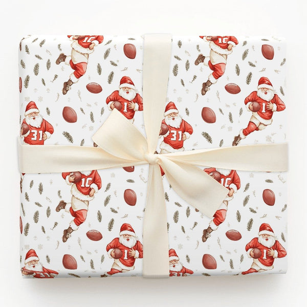 Sports Christmas Gift Wrap, Football Santa Wrapping Paper, Holiday Santa Fine Art Paper Roll, Football Player Present Wrap, X