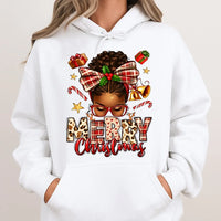 Afrocentric Holiday Bun Hooded Sweatshirt, African American Merry Christmas Hoodie, Black Queen Xmas Pullover, Melanin Holiday Hoodie Present