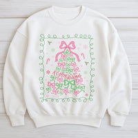 Aesthetic Bow Holiday Sweater, Coquette Christmas Tree Sweatshirt, Adorable Xmas Tree Crewneck, Trendy Holiday Pullover, Christmas Present for Her