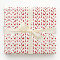 Reindeer Pine Tree Gift Wrap, Scandinavian Christmas Wrapping Paper, Nordic Holiday Wrapping Paper Roll, Red Winter Present Wrap Roll