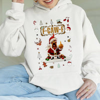 Humorous Santa Chicken Holiday Graphic Sweatshirt, F-Caw-F Christmas Hoodie, Sarcastic Xmas Rooster Pullover, Rude Christmas Humor Present