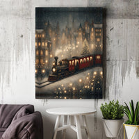 Snowy Village Winter Scene Canvas Print, Christmas Steam Train Canvas Wall Art, Festive Holiday Canvas Art, Vintage Xmas Home Decor