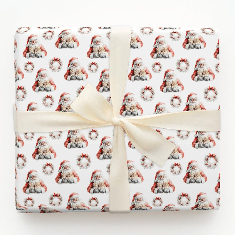 Watercolor Cat Christmas Wrapping Paper, Santa Claus Kitten Wrapping Paper, Adorable Animal Holiday Gift Wrap, Festive Xmas Wrapping Paper Roll