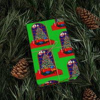 Holiday Window View Gift Wrap Roll, Christmas Tree Wrapping Paper, Winter Scene Present Paper, Festive Xmas Gift Wrapping Paper Roll