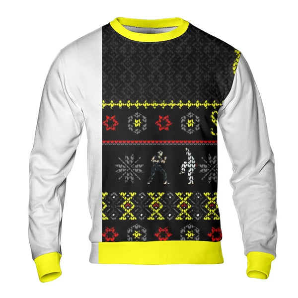 Retro Gamer Ugly Christmas Sweater, Fighting Game Pixel Art Sweatshirt, 8-Bit Arcade Holiday Crewneck, Video Game Xmas Sweats