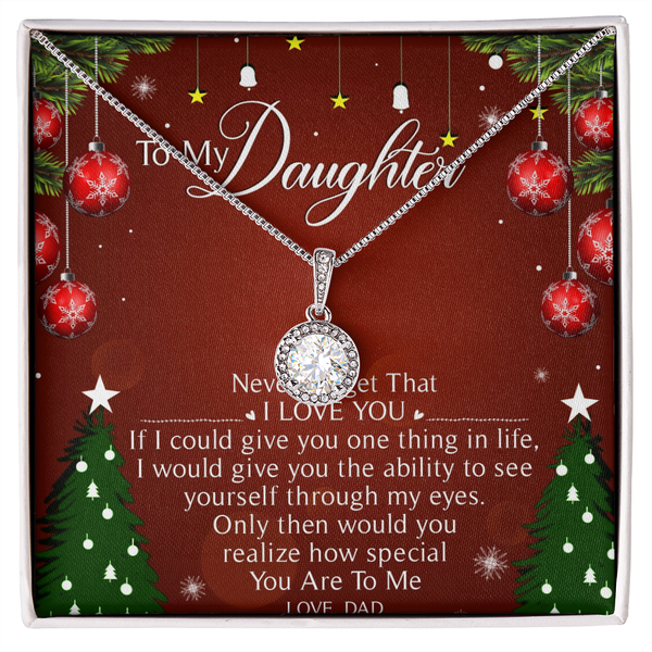 Cubic Zirconia Pendant Necklace, To My Daughter Necklace from Dad, White Gold Stainless Steel Jewelry, Meaningful Christmas P
