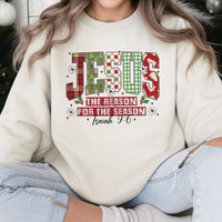 Christian Plaid Christmas Sweatshirt, Jesus the Reason for the Season Sweatshirt, Faith Holiday Crewneck, Religious Xmas Sweater