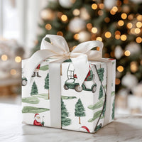 Golf Cart Christmas Gift Wrap, Golfing Santa Wrapping Paper, Watercolor Golfer Wrapping Paper, Holiday Golf Sports Paper Roll