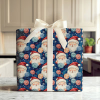 Starry Yarn Santa Claus Wrapping Paper, Knitting Santa Wrapping Paper, Navy Blue Christmas Wrapping Paper, Crafter Holiday Gift Wrap Roll
