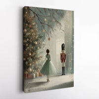 Ballerina Soldier Holiday Snow Scene Canvas Print, Nutcracker Christmas Canvas Wall Art, Winter Ballet Decor, Digital Download Xmas Present