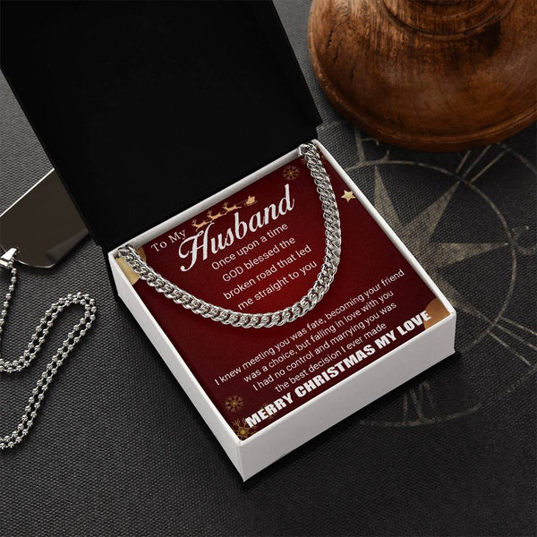 Christmas Present Cuban Chain, Husband Cuban Link Chain Necklace, Polished Stainless Steel Mens Necklace, LED Luxury Box Keep