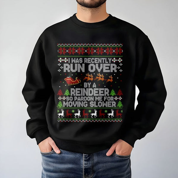 Humorous Ugly Christmas Sweater Crewneck, Run Over by A Reindeer Sweatshirt, Grandma Got Run Over Holiday Pullover, Retro Xma