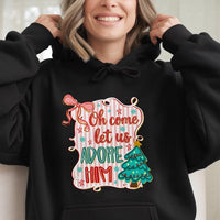 Coquette Bow Christmas Tree Sweatshirt, O Come Let Us Adore Him Hoodie, Christian Hymn Religious Pullover, Festive Holiday Hooded Top