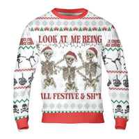 Sarcastic Skeleton Holiday Sweater, Dancing Skeletons Christmas Sweatshirt, Humorous Spooky Xmas Crewneck, Goth Christmas Pullover Present